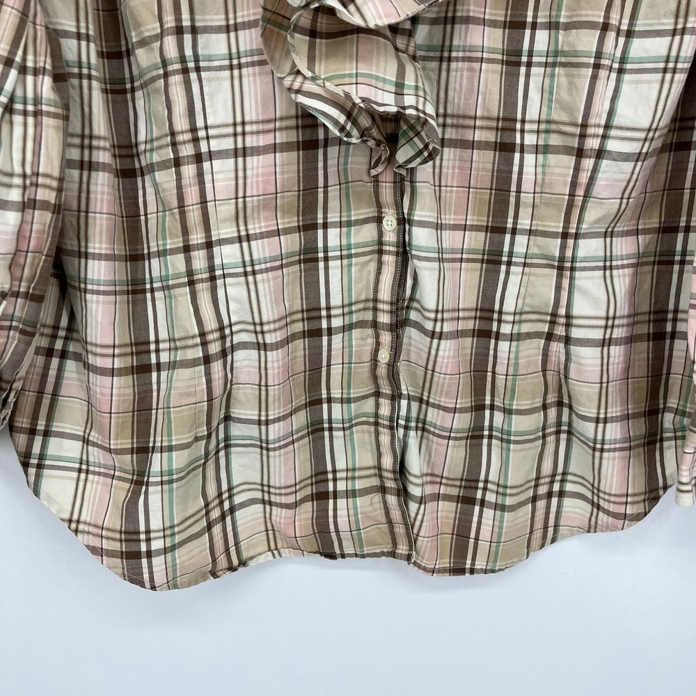 Lauren Ralph Lauren Womens 2X Plaid Ruffle Front Button Down Cotton Blouse Pink - Picture 8 of 11